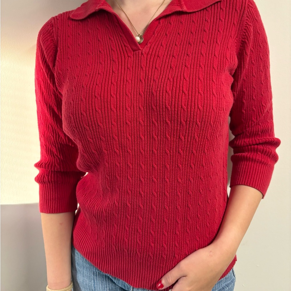 Women's Red Cable Knit Sweater
